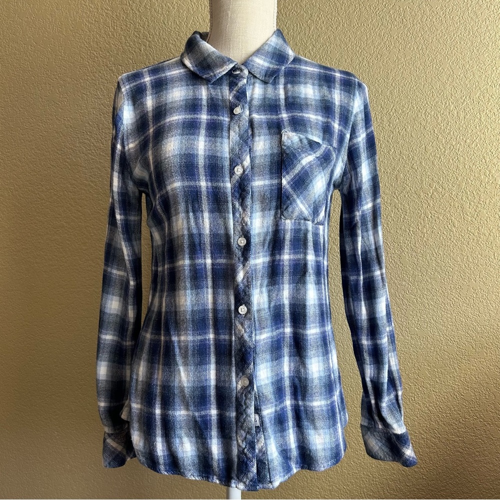 Rails Hunter Patriot Sky White Plaid Button Down Blouse Sz S